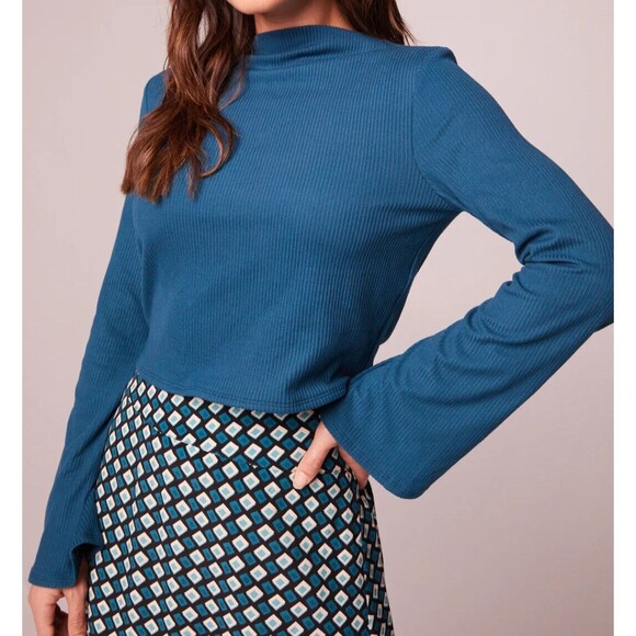 Band Of The Free Avril Teal Mock Neck Crop Top Women's Large Boho Open Back  New - Picture 1 of 3